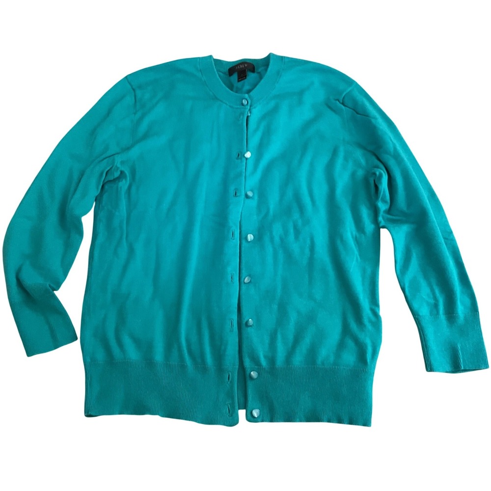 J.Crew Jackie Cardigan Sweater Turquoise Teal Blue Green Button Front Small